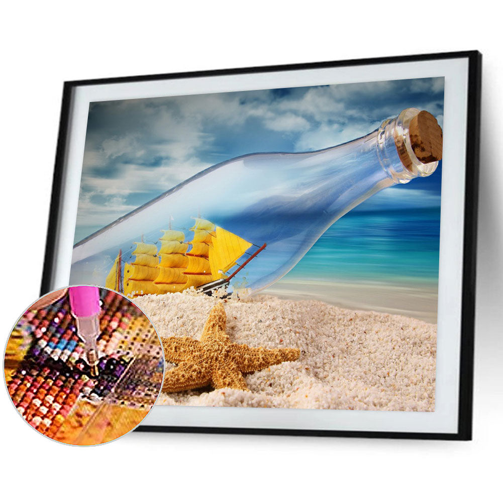 Beach Bottle - Full Round Drill Diamond Painting 40*30CM