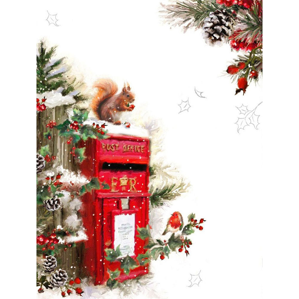 Little Squirrel On The Letterbox In Christmas Mood - Full Round Drill Diamond Painting 30*40CM