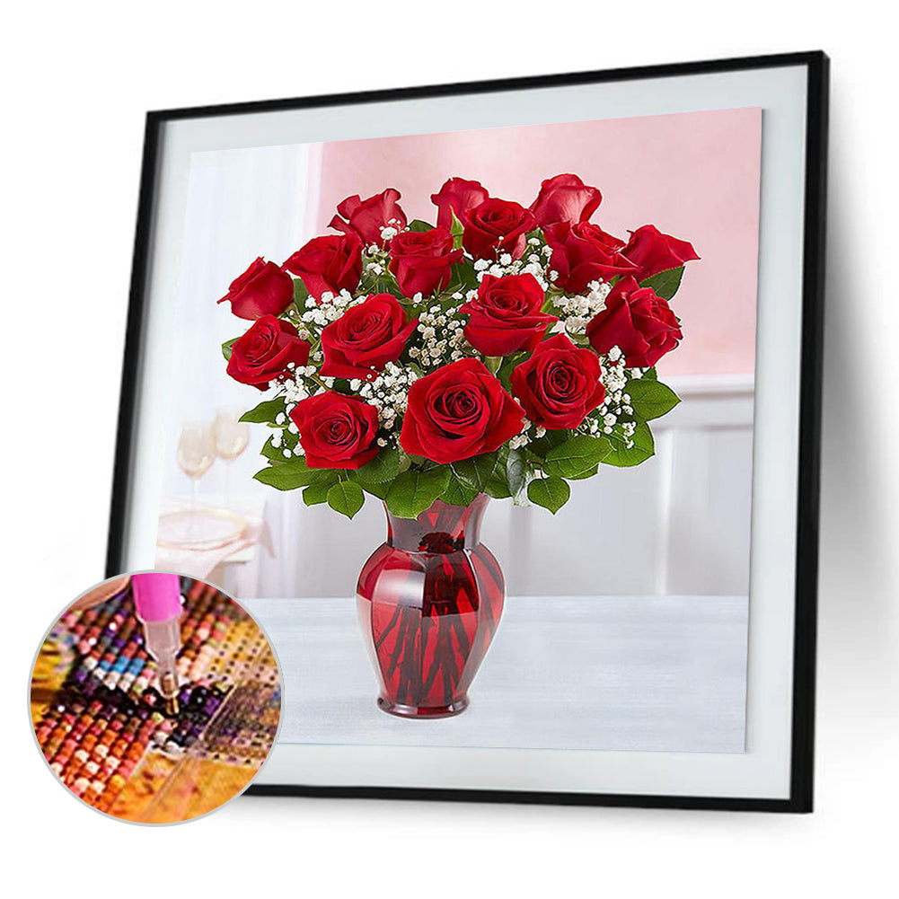 Red Rose Bouquet - Full Round Drill Diamond Painting 40*40CM