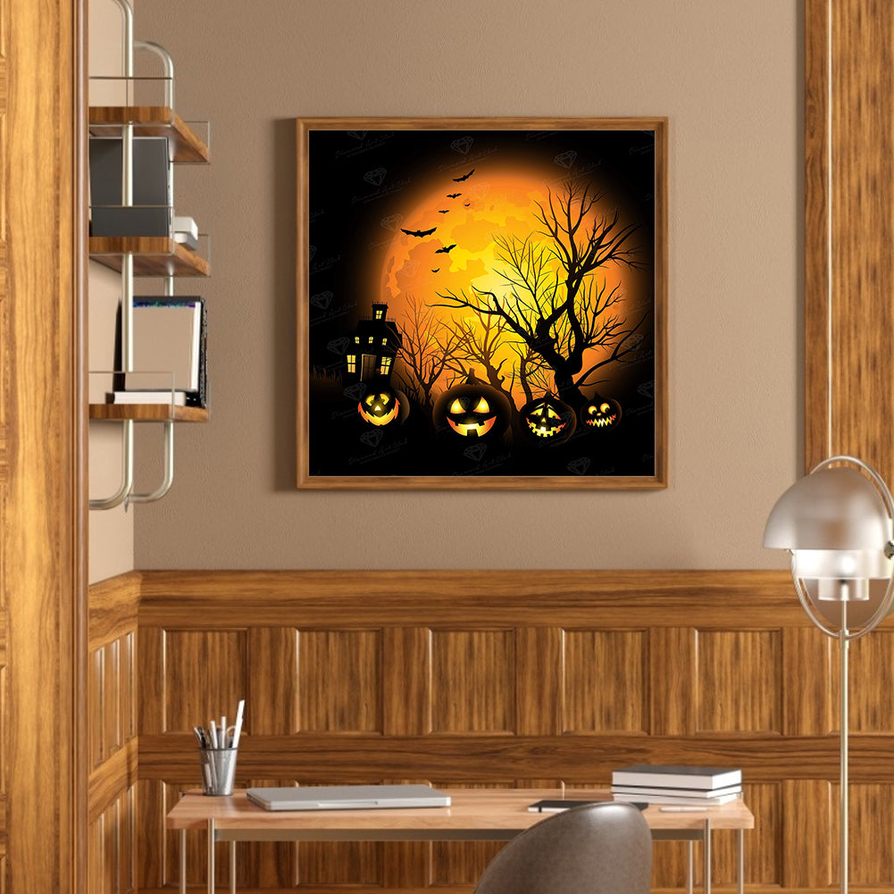 Halloween Pumpkin Silhouette - Full Round Drill Diamond Painting 40*40CM