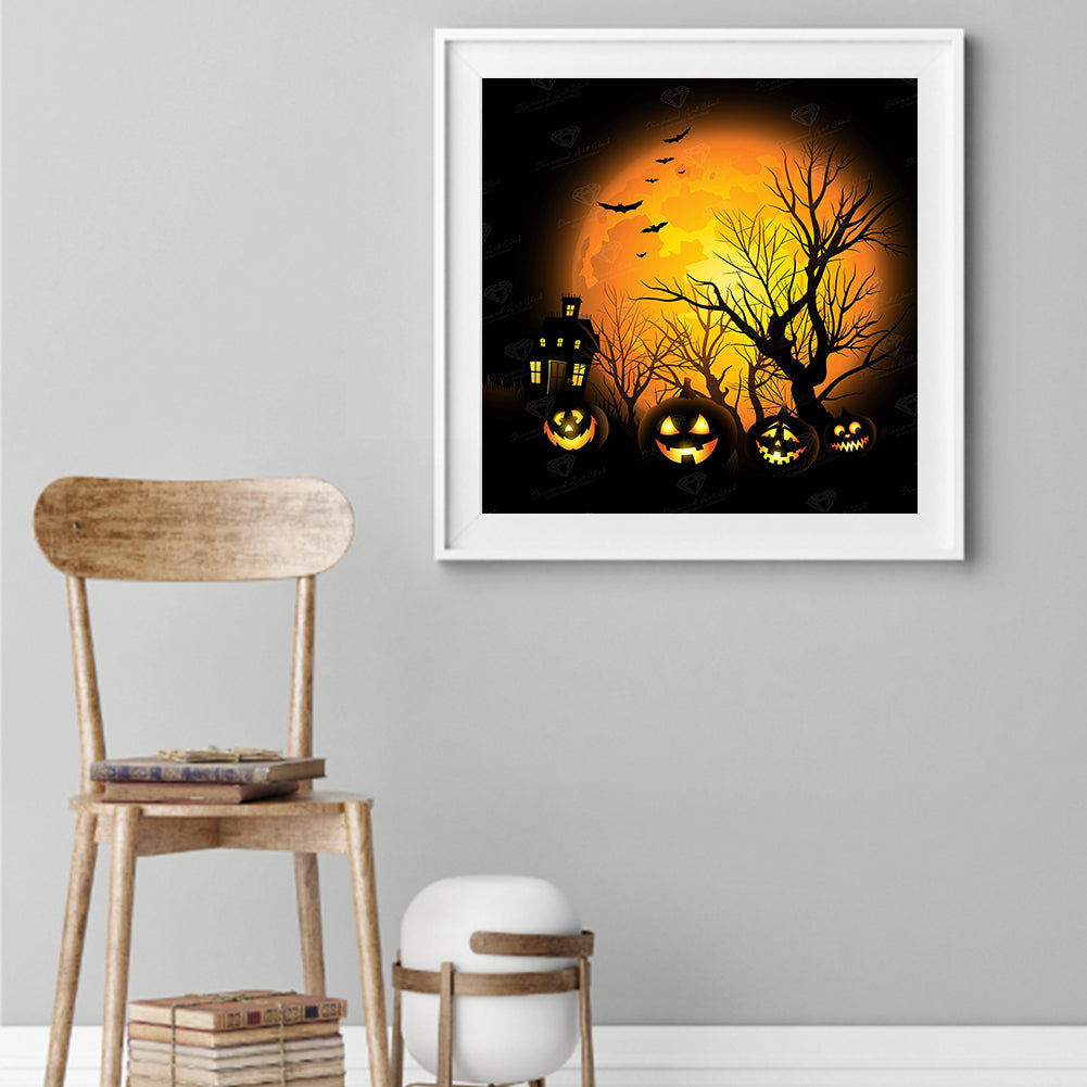 Halloween Pumpkin Silhouette - Full Round Drill Diamond Painting 40*40CM