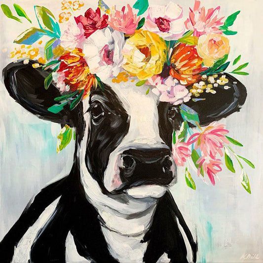 Flower Cow - Full Square Drill Diamond Painting 30*30CM