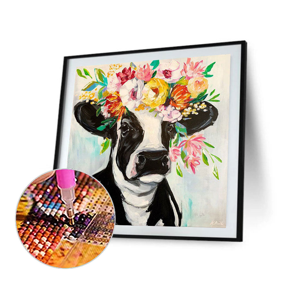 Flower Cow - Full Square Drill Diamond Painting 30*30CM