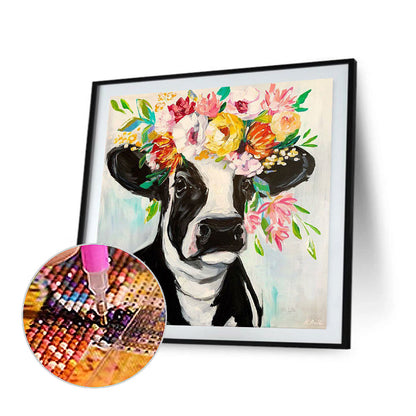 Flower Cow - Full Square Drill Diamond Painting 30*30CM