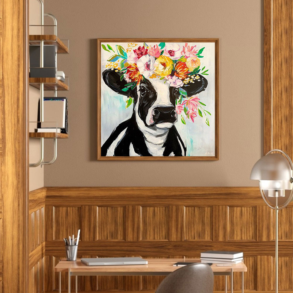 Flower Cow - Full Square Drill Diamond Painting 30*30CM