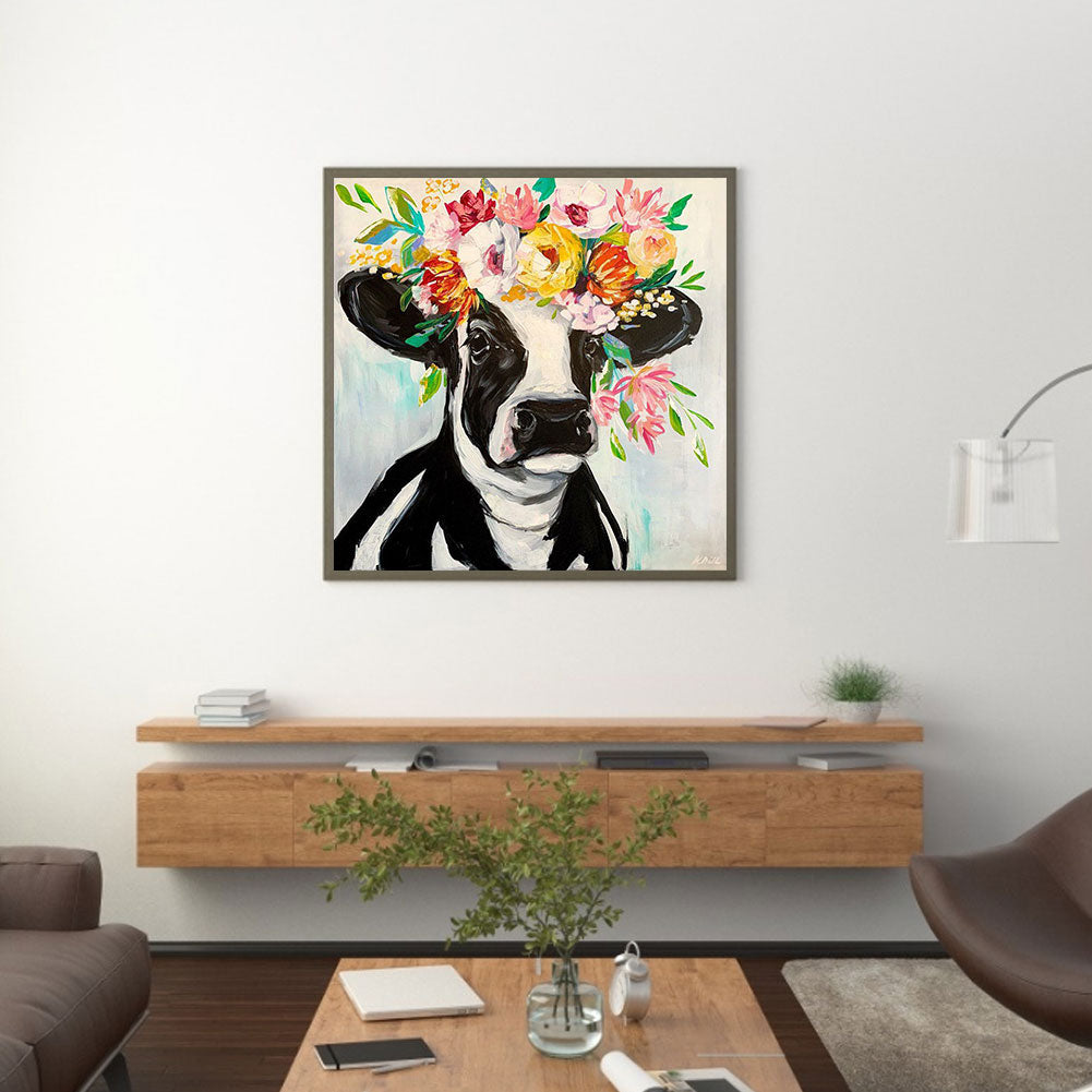 Flower Cow - Full Square Drill Diamond Painting 30*30CM