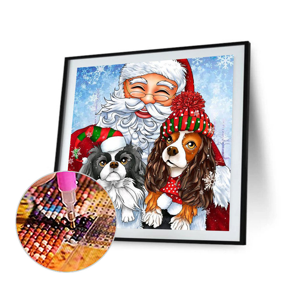 Santa With Puppy - Full Round Drill Diamond Painting 30*30CM