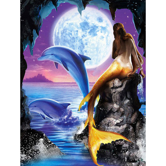 Mermaid And Dolphin - Full Square Drill Diamond Painting 40*50CM