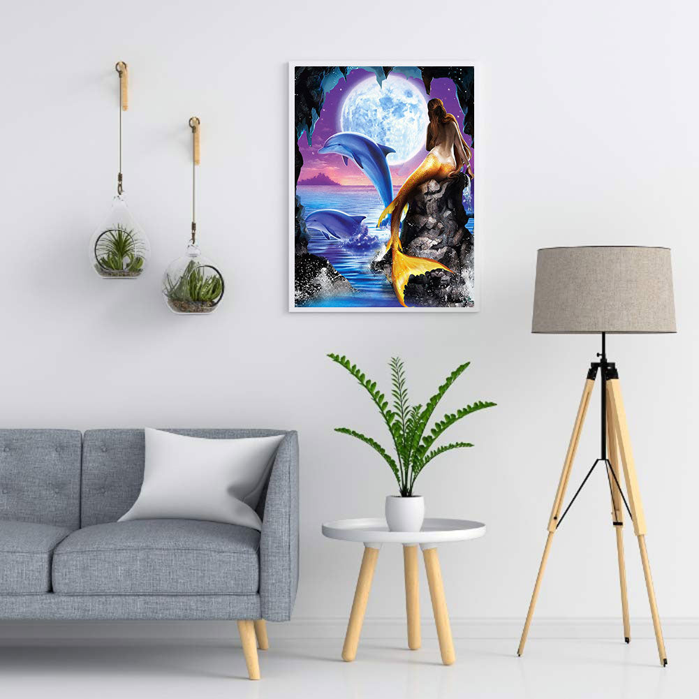 Mermaid And Dolphin - Full Square Drill Diamond Painting 40*50CM