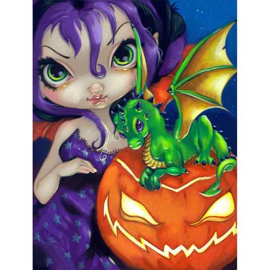 Halloween Pumpkin Girl - Full Round Drill Diamond Painting 30*40CM