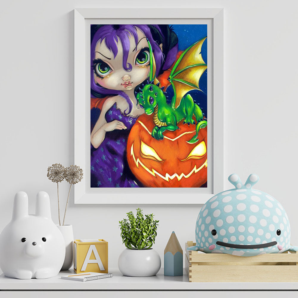 Halloween Pumpkin Girl - Full Round Drill Diamond Painting 30*40CM