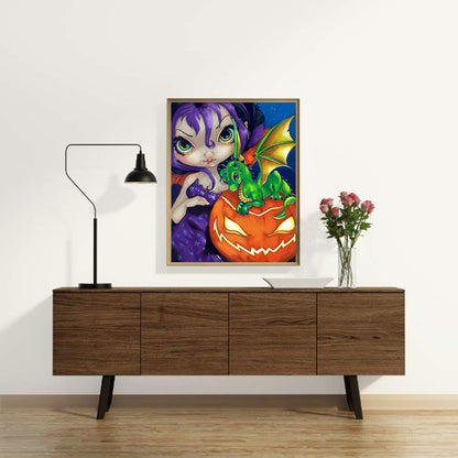 Halloween Pumpkin Girl - Full Round Drill Diamond Painting 30*40CM