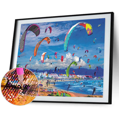 Beach Hot Air Balloon - Full Round Drill Diamond Painting 50*40CM