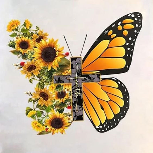 Butterfly Sunflower - Full Round Drill Diamond Painting 30*30CM