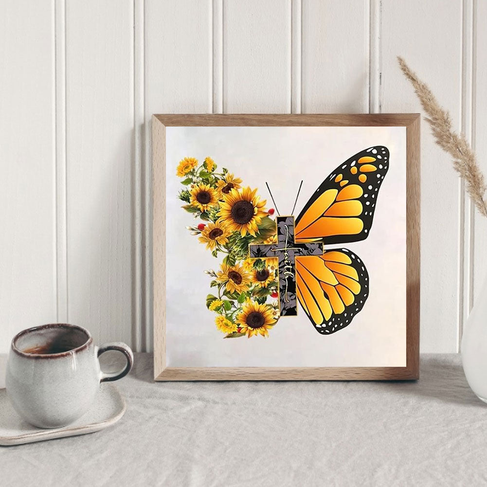 Butterfly Sunflower - Full Round Drill Diamond Painting 30*30CM