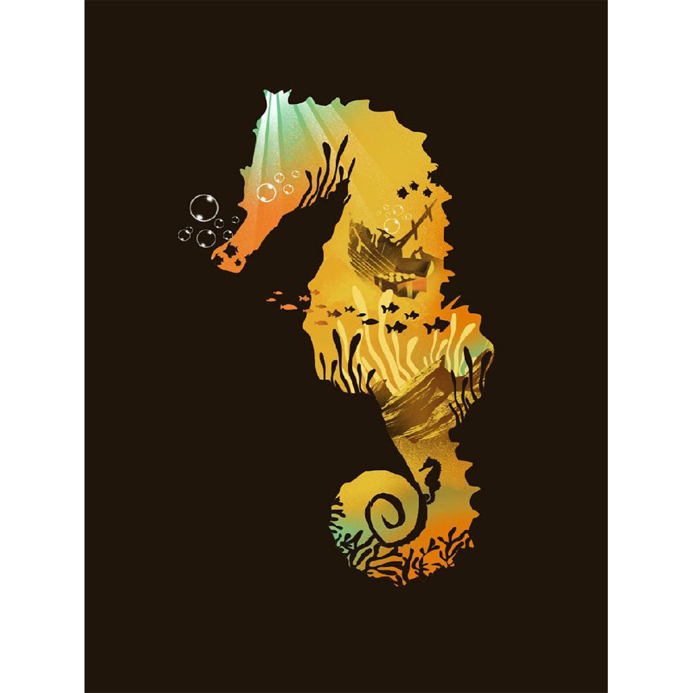 Abstract Seahorse Silhouette - Full Round Drill Diamond Painting 30*40CM