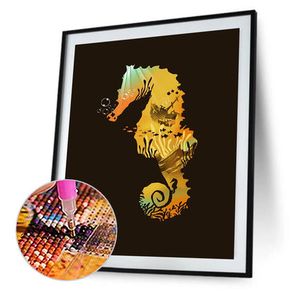 Abstract Seahorse Silhouette - Full Round Drill Diamond Painting 30*40CM