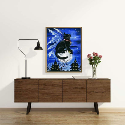 Black Cat On Halloween Moon - Full Round Drill Diamond Painting 40*50CM