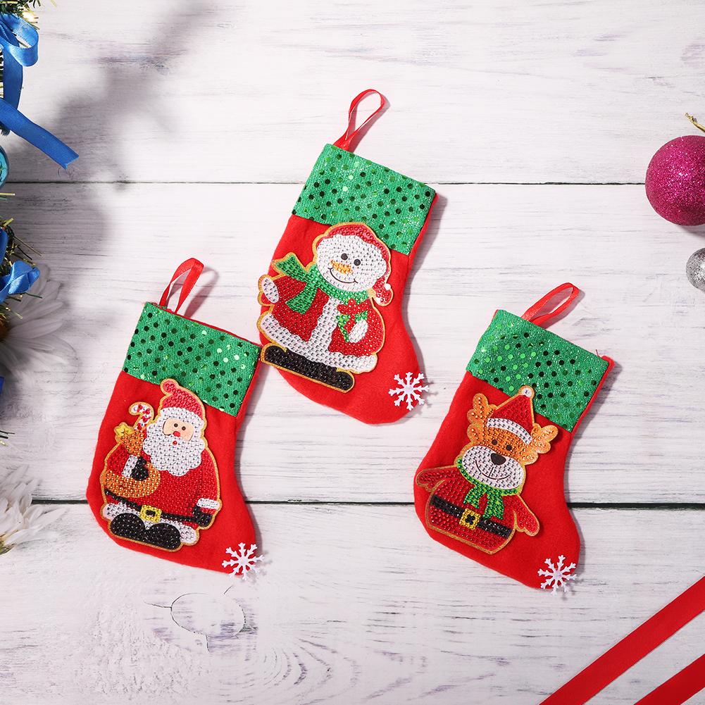 3pcs Christmas Stockings Hanging Pendants DIY Diamond Painting Kit (WZ001)