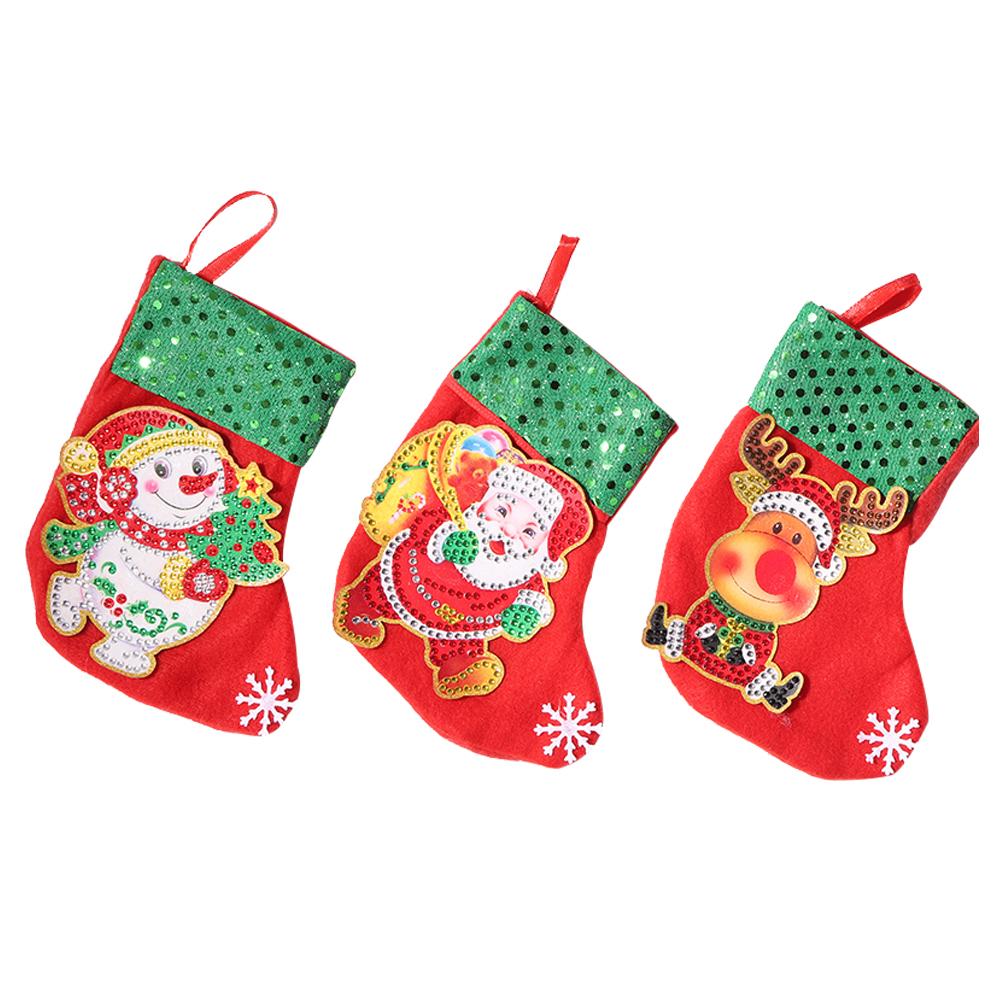 3pcs Christmas Stockings Hanging Pendants DIY Diamond Painting Kit (WZ002)