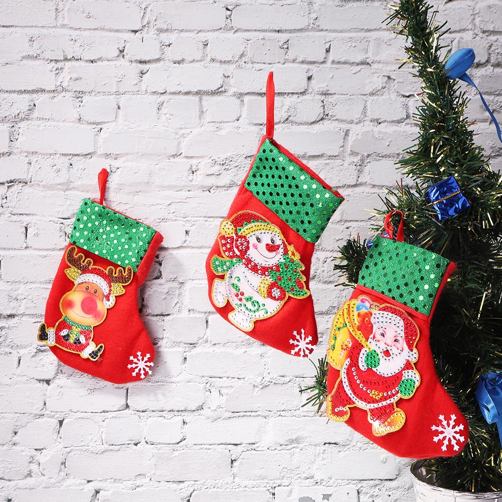 3pcs Christmas Stockings Hanging Pendants DIY Diamond Painting Kit (WZ002)