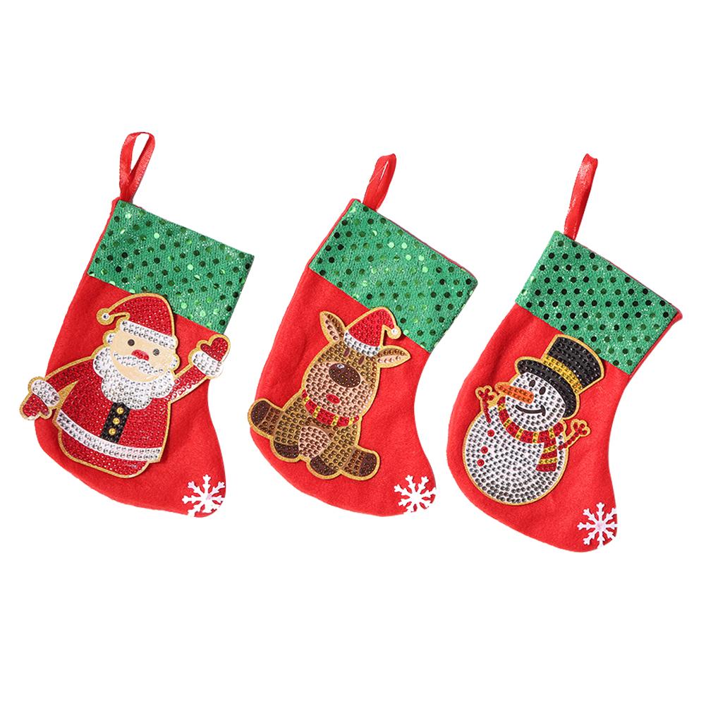 3pcs Christmas Stockings Hanging Pendants DIY Diamond Painting Kit (WZ003)