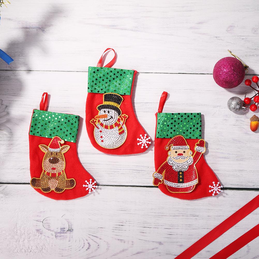 3pcs Christmas Stockings Hanging Pendants DIY Diamond Painting Kit (WZ003)