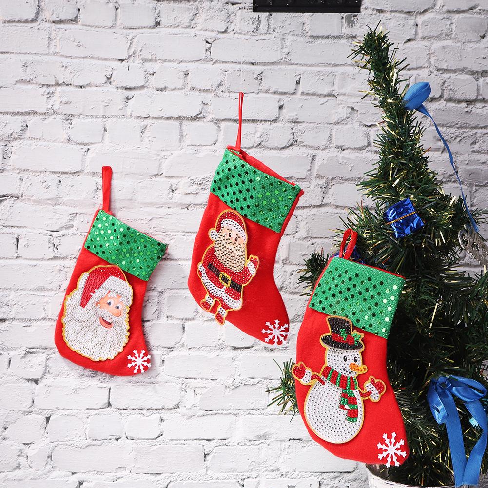 3pcs Christmas Stockings Hanging Pendants DIY Diamond Painting Kit (WZ004)