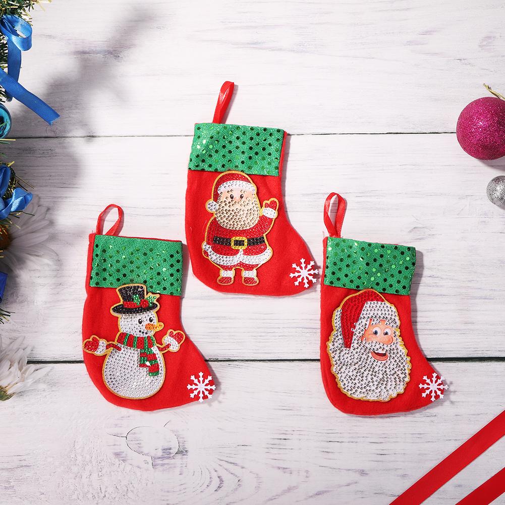 3pcs Christmas Stockings Hanging Pendants DIY Diamond Painting Kit (WZ004)