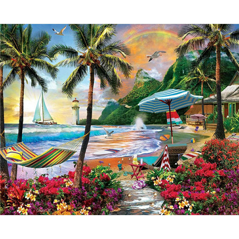 Coconut Tree By The Sea - Full Square Drill Diamond Painting 60*50CM