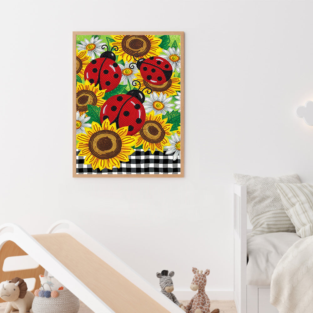 Sunflower Ladybug - Special Shaped Drill Diamond Painting 30*40CM