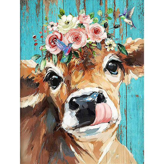 Flower Cow - Full Square Drill Diamond Painting 40*50CM