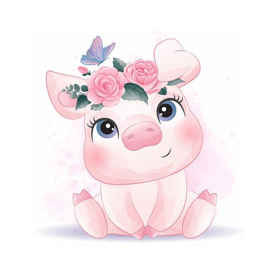 Little Pig With Flowers - Full Square Drill Diamond Painting 40*40CM