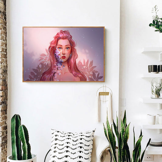 Pink Long Hair Girl - Full Round Drill Diamond Painting 70*30CM