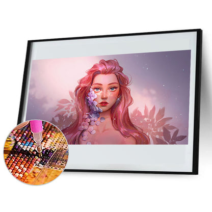 Pink Long Hair Girl - Full Round Drill Diamond Painting 70*30CM