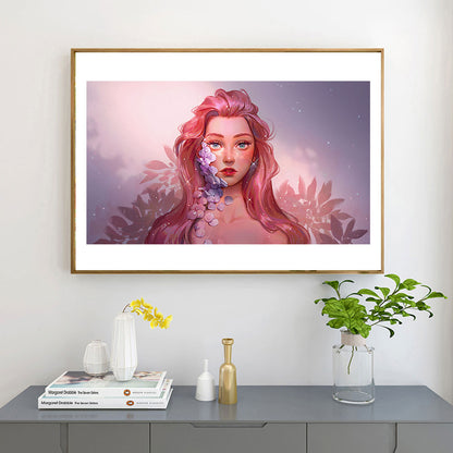 Pink Long Hair Girl - Full Round Drill Diamond Painting 70*30CM