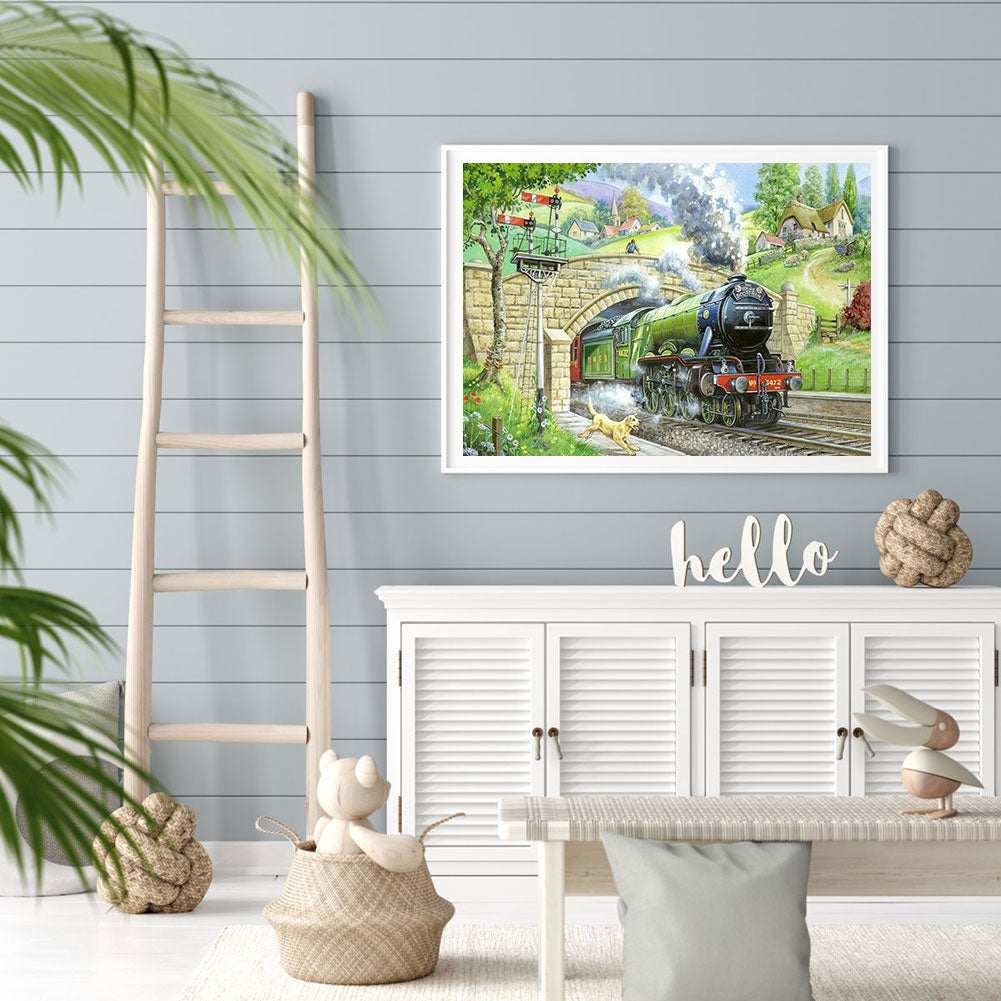 Train Exits Tunnel - Full Round Drill Diamond Painting 40*30CM