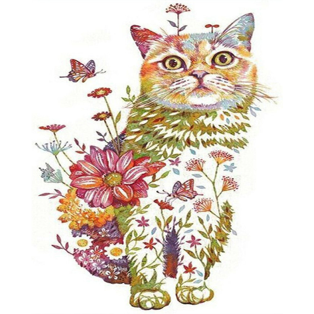 Flower Cat - Full Round Drill Diamond Painting 40*50CM