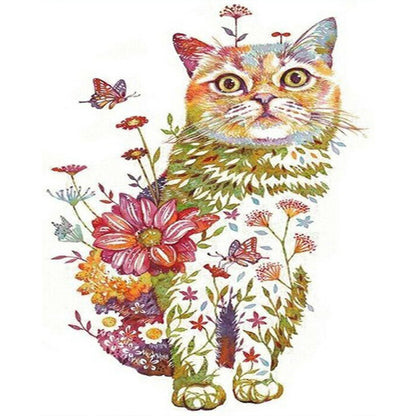 Flower Cat - Full Round Drill Diamond Painting 40*50CM