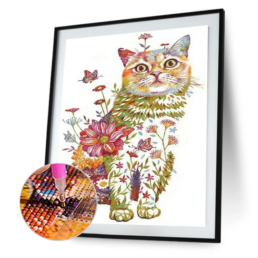 Flower Cat - Full Round Drill Diamond Painting 40*50CM