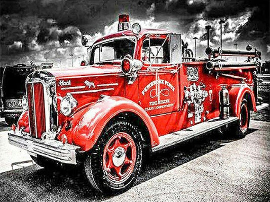 Retro Red Fire Truck - Full Round Drill Diamond Painting 50*40CM