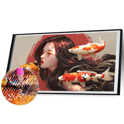 Goldfish Girl - Full Round Drill Diamond Painting 70*30CM