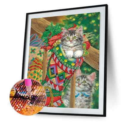 Cat In Christmas Stocking - Special Shaped Drill Diamond Paiting 30*40CM