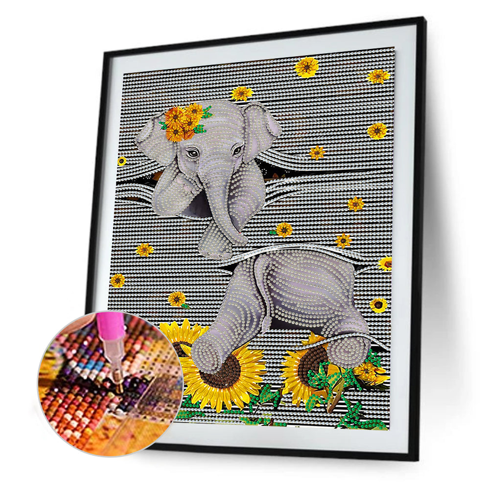 Sunflower Elephant - Special Shaped Drill Diamond Paiting 30*40CM