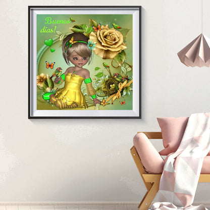 Yellow Rose Flower Girl - Special Shaped Drill Diamond Paiting 30*30CM