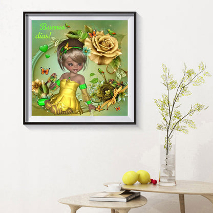 Yellow Rose Flower Girl - Special Shaped Drill Diamond Paiting 30*30CM