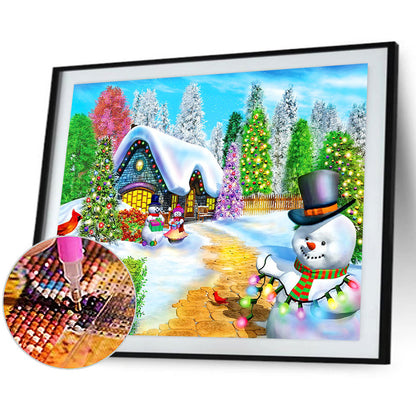 Christmas Snowman House - Full Round Drill Diamond Painting 55*40CM