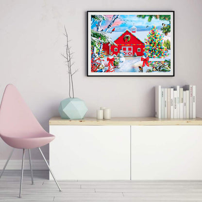 Christmas Snowman House - Full Round Drill Diamond Painting 55*40CM