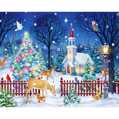 Christmas Snow Church - Full Round Drill Diamond Painting 55*40CM