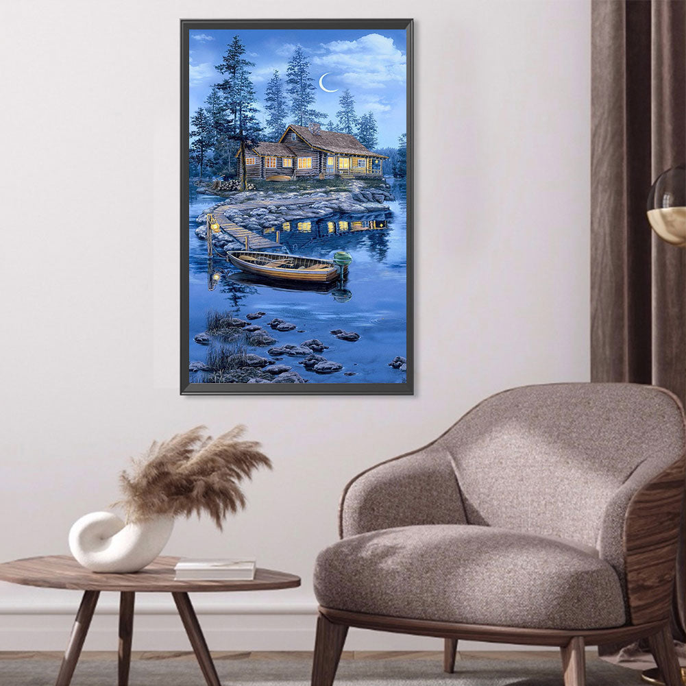 Crescent Lake Lodge - Full Square Drill Diamond Painting 40*75CM